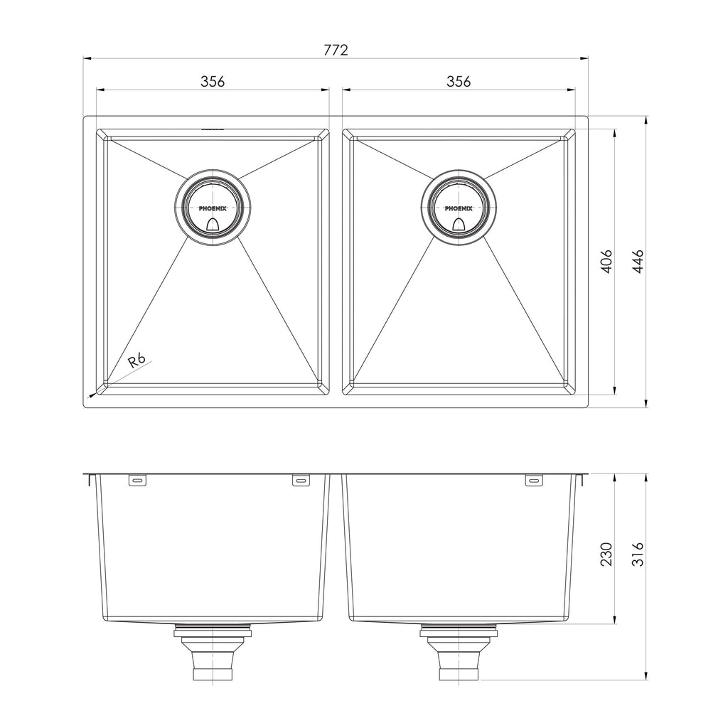 Phoenix 4000 Series Double Bowl Sink - Brushed Carbon Finish