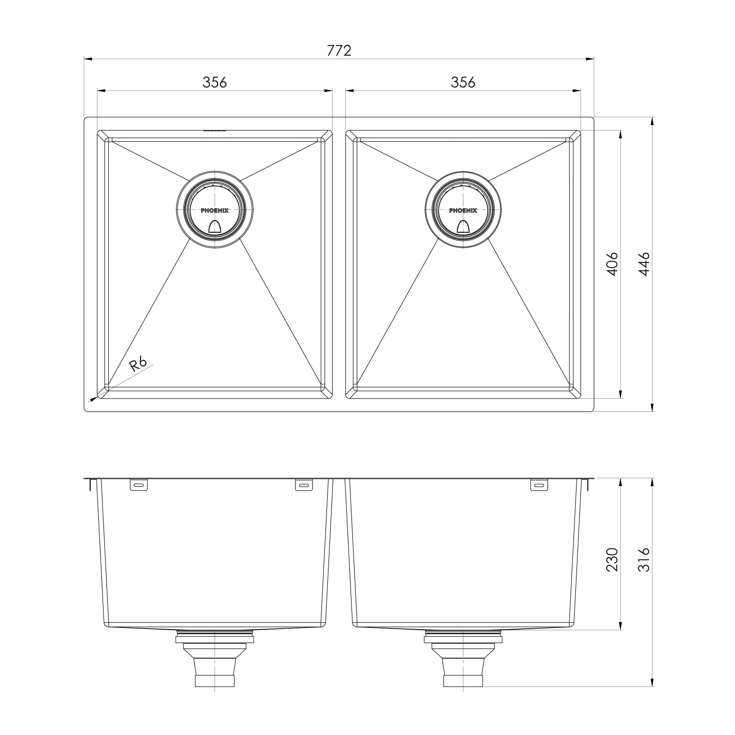 Phoenix 4000 Series Double Bowl Sink - Brushed Carbon Finish